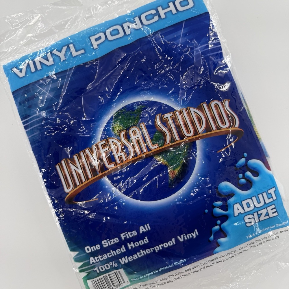 Universal Studios Clear Poncho Adult One Size Hooded Vinyl New Open Box Unused